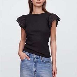 GAP Black Eyelet Flutter Sleeve Tee